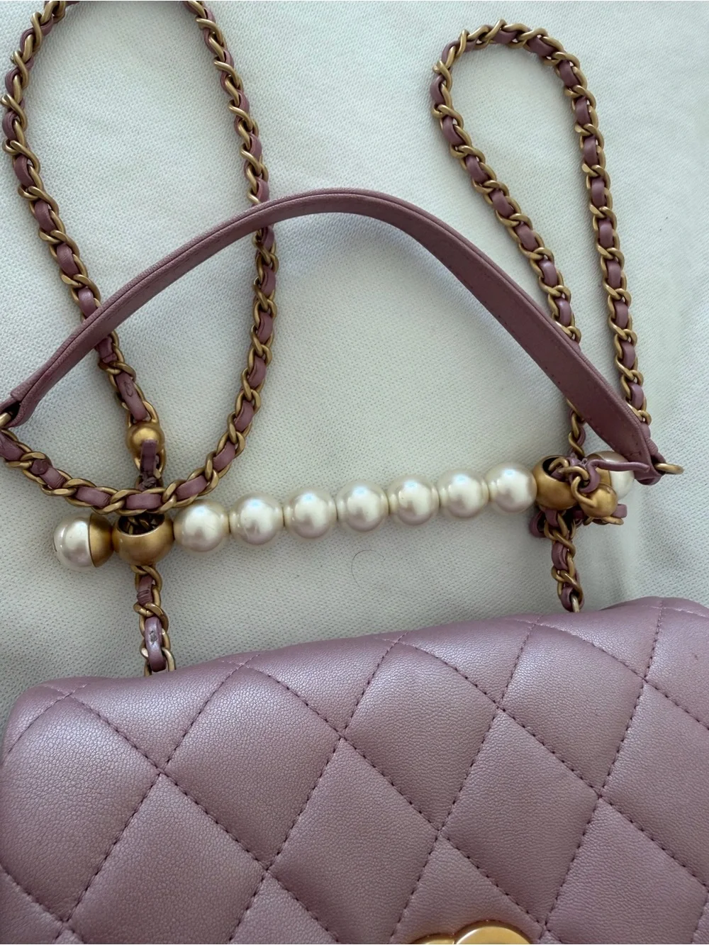 Authentic CHANEL Quilted Mini Pearl Flap Bag in Pale Pink